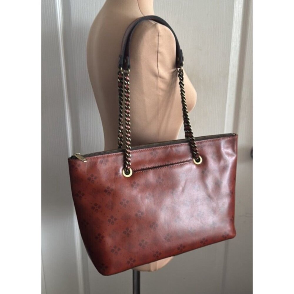 Patricia Nash Belle Tote Signature Print Leather Shoulder Bag Brown Tan NWT - Picture 6 of 16